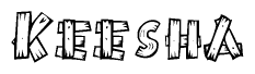 The clipart image shows the name Keesha stylized to look like it is constructed out of separate wooden planks or boards, with each letter having wood grain and plank-like details.