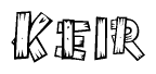 The clipart image shows the name Keir stylized to look as if it has been constructed out of wooden planks or logs. Each letter is designed to resemble pieces of wood.