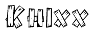 The clipart image shows the name Khixx stylized to look as if it has been constructed out of wooden planks or logs. Each letter is designed to resemble pieces of wood.