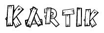 The clipart image shows the name Kartik stylized to look like it is constructed out of separate wooden planks or boards, with each letter having wood grain and plank-like details.