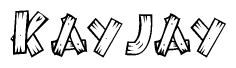 The image contains the name Kayjay written in a decorative, stylized font with a hand-drawn appearance. The lines are made up of what appears to be planks of wood, which are nailed together