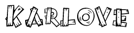 The image contains the name Karlove written in a decorative, stylized font with a hand-drawn appearance. The lines are made up of what appears to be planks of wood, which are nailed together