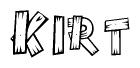 The clipart image shows the name Kirt stylized to look like it is constructed out of separate wooden planks or boards, with each letter having wood grain and plank-like details.