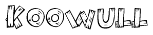 The clipart image shows the name Koowull stylized to look as if it has been constructed out of wooden planks or logs. Each letter is designed to resemble pieces of wood.