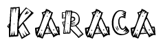 The image contains the name Karaca written in a decorative, stylized font with a hand-drawn appearance. The lines are made up of what appears to be planks of wood, which are nailed together