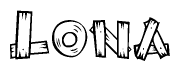 The clipart image shows the name Lona stylized to look as if it has been constructed out of wooden planks or logs. Each letter is designed to resemble pieces of wood.