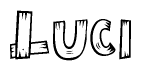 The clipart image shows the name Luci stylized to look like it is constructed out of separate wooden planks or boards, with each letter having wood grain and plank-like details.