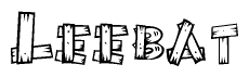 The image contains the name Leebat written in a decorative, stylized font with a hand-drawn appearance. The lines are made up of what appears to be planks of wood, which are nailed together
