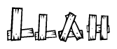 The clipart image shows the name Llah stylized to look as if it has been constructed out of wooden planks or logs. Each letter is designed to resemble pieces of wood.