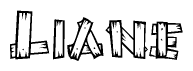 The image contains the name Liane written in a decorative, stylized font with a hand-drawn appearance. The lines are made up of what appears to be planks of wood, which are nailed together