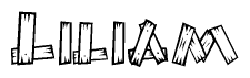 The clipart image shows the name Liliam stylized to look like it is constructed out of separate wooden planks or boards, with each letter having wood grain and plank-like details.