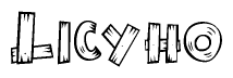 The clipart image shows the name Licyho stylized to look as if it has been constructed out of wooden planks or logs. Each letter is designed to resemble pieces of wood.