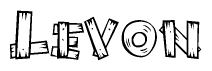 The image contains the name Levon written in a decorative, stylized font with a hand-drawn appearance. The lines are made up of what appears to be planks of wood, which are nailed together