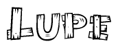 The clipart image shows the name Lupe stylized to look like it is constructed out of separate wooden planks or boards, with each letter having wood grain and plank-like details.