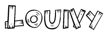 The clipart image shows the name Louivy stylized to look as if it has been constructed out of wooden planks or logs. Each letter is designed to resemble pieces of wood.