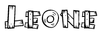 The clipart image shows the name Leone stylized to look like it is constructed out of separate wooden planks or boards, with each letter having wood grain and plank-like details.