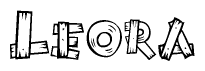 The clipart image shows the name Leora stylized to look like it is constructed out of separate wooden planks or boards, with each letter having wood grain and plank-like details.
