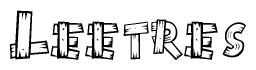 The image contains the name Leetres written in a decorative, stylized font with a hand-drawn appearance. The lines are made up of what appears to be planks of wood, which are nailed together