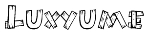 The clipart image shows the name Luxyume stylized to look like it is constructed out of separate wooden planks or boards, with each letter having wood grain and plank-like details.