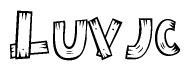 The clipart image shows the name Luvjc stylized to look as if it has been constructed out of wooden planks or logs. Each letter is designed to resemble pieces of wood.
