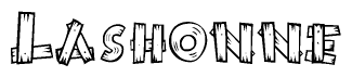 The image contains the name Lashonne written in a decorative, stylized font with a hand-drawn appearance. The lines are made up of what appears to be planks of wood, which are nailed together