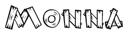 The image contains the name Monna written in a decorative, stylized font with a hand-drawn appearance. The lines are made up of what appears to be planks of wood, which are nailed together