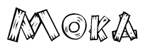 The clipart image shows the name Moka stylized to look as if it has been constructed out of wooden planks or logs. Each letter is designed to resemble pieces of wood.