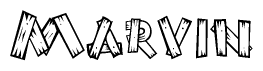 The clipart image shows the name Marvin stylized to look as if it has been constructed out of wooden planks or logs. Each letter is designed to resemble pieces of wood.