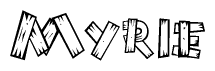 The clipart image shows the name Myrie stylized to look like it is constructed out of separate wooden planks or boards, with each letter having wood grain and plank-like details.