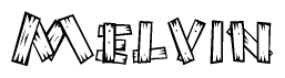 The clipart image shows the name Melvin stylized to look like it is constructed out of separate wooden planks or boards, with each letter having wood grain and plank-like details.