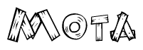 The clipart image shows the name Mota stylized to look like it is constructed out of separate wooden planks or boards, with each letter having wood grain and plank-like details.