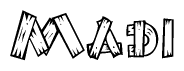 The clipart image shows the name Madi stylized to look as if it has been constructed out of wooden planks or logs. Each letter is designed to resemble pieces of wood.