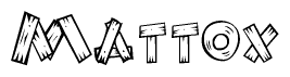 The clipart image shows the name Mattox stylized to look like it is constructed out of separate wooden planks or boards, with each letter having wood grain and plank-like details.