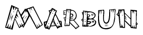 The clipart image shows the name Marbun stylized to look as if it has been constructed out of wooden planks or logs. Each letter is designed to resemble pieces of wood.