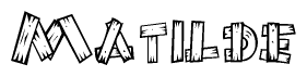The image contains the name Matilde written in a decorative, stylized font with a hand-drawn appearance. The lines are made up of what appears to be planks of wood, which are nailed together