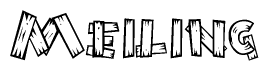 The image contains the name Meiling written in a decorative, stylized font with a hand-drawn appearance. The lines are made up of what appears to be planks of wood, which are nailed together