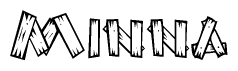 The clipart image shows the name Minna stylized to look like it is constructed out of separate wooden planks or boards, with each letter having wood grain and plank-like details.
