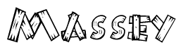 The image contains the name Massey written in a decorative, stylized font with a hand-drawn appearance. The lines are made up of what appears to be planks of wood, which are nailed together