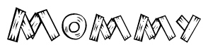 The clipart image shows the name Mommy stylized to look as if it has been constructed out of wooden planks or logs. Each letter is designed to resemble pieces of wood.