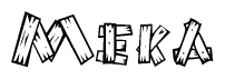 The clipart image shows the name Meka stylized to look as if it has been constructed out of wooden planks or logs. Each letter is designed to resemble pieces of wood.