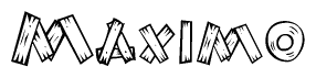 The clipart image shows the name Maximo stylized to look like it is constructed out of separate wooden planks or boards, with each letter having wood grain and plank-like details.