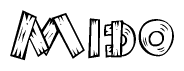 The image contains the name Mido written in a decorative, stylized font with a hand-drawn appearance. The lines are made up of what appears to be planks of wood, which are nailed together