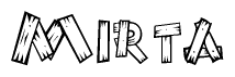 The clipart image shows the name Mirta stylized to look as if it has been constructed out of wooden planks or logs. Each letter is designed to resemble pieces of wood.