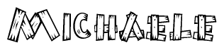 The image contains the name Michaele written in a decorative, stylized font with a hand-drawn appearance. The lines are made up of what appears to be planks of wood, which are nailed together