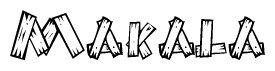 The clipart image shows the name Makala stylized to look as if it has been constructed out of wooden planks or logs. Each letter is designed to resemble pieces of wood.