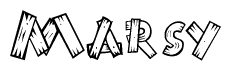 The image contains the name Marsy written in a decorative, stylized font with a hand-drawn appearance. The lines are made up of what appears to be planks of wood, which are nailed together
