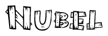 The image contains the name Nubel written in a decorative, stylized font with a hand-drawn appearance. The lines are made up of what appears to be planks of wood, which are nailed together