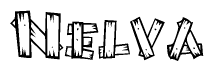The image contains the name Nelva written in a decorative, stylized font with a hand-drawn appearance. The lines are made up of what appears to be planks of wood, which are nailed together