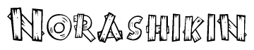 The clipart image shows the name Norashikin stylized to look like it is constructed out of separate wooden planks or boards, with each letter having wood grain and plank-like details.