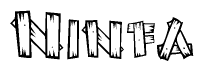 The image contains the name Ninfa written in a decorative, stylized font with a hand-drawn appearance. The lines are made up of what appears to be planks of wood, which are nailed together